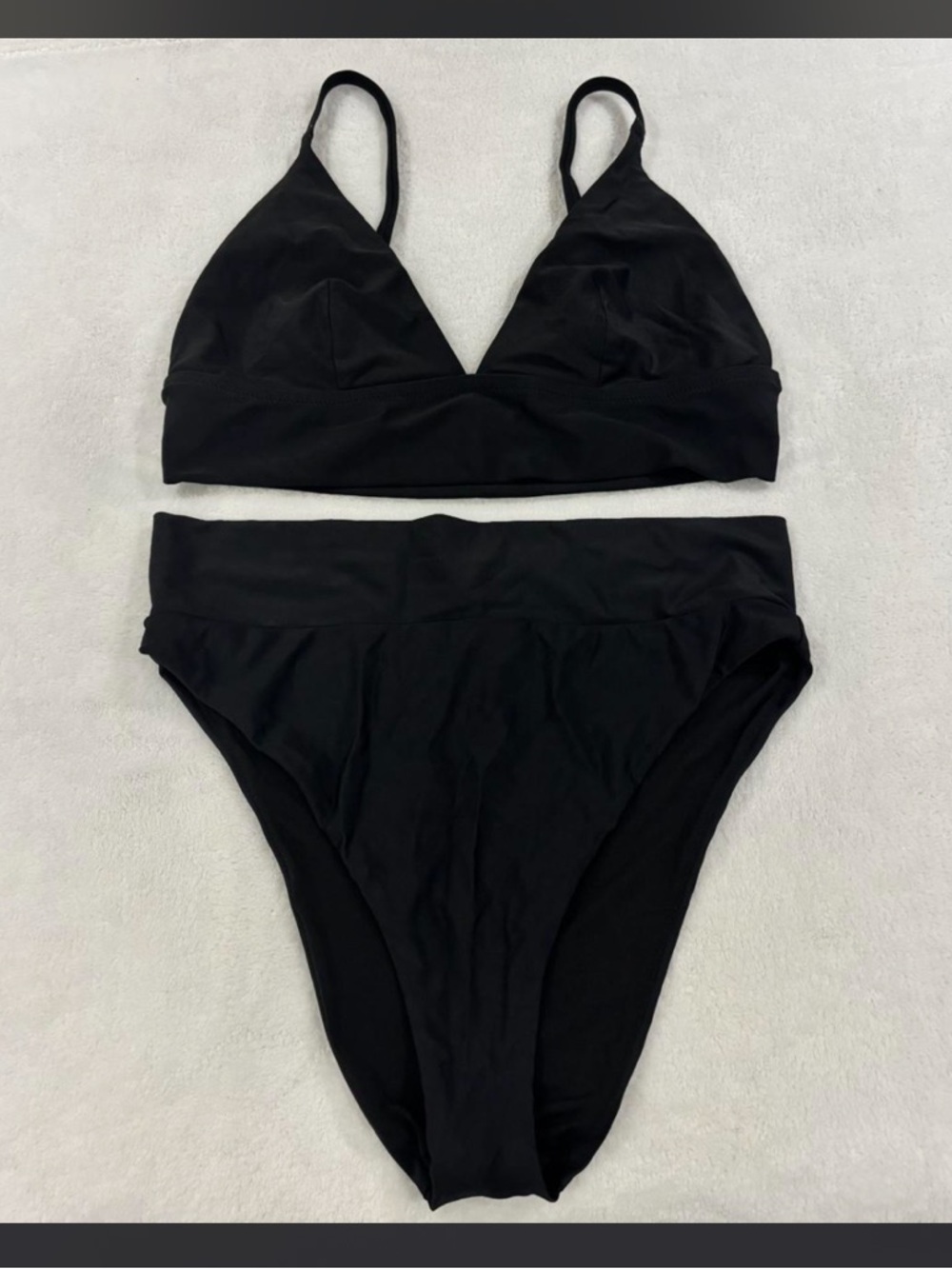 aerie Black Triangle Bikini Top with High-Waist Bottoms (L)